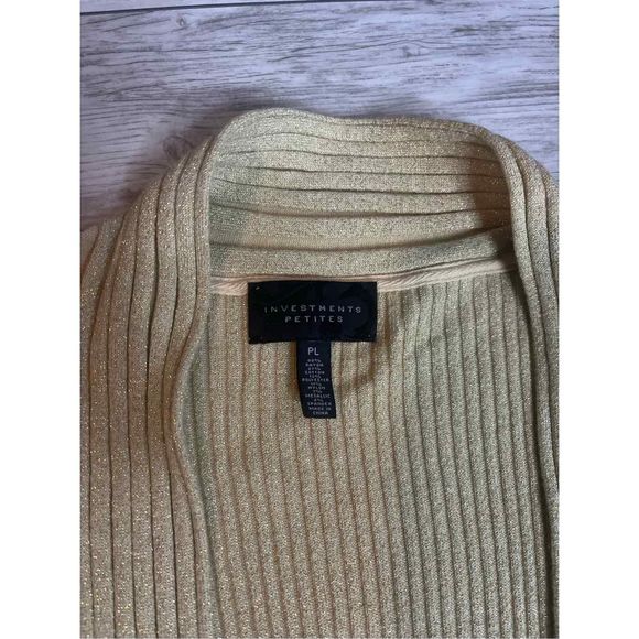 Investments Petites Gold Metallic Open Front Cardigan Size PL - Picture 2 of 2